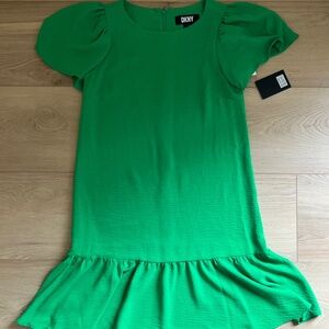 Green Midi Length DKNY Puff Sleeved Dress, Size 4